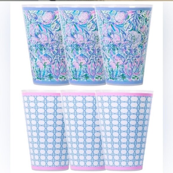 Lilly Pulitzer 6 Pool Cups-NWT-Featured in Soleil It On Me-2 Design-14oz-Plastic - Picture 2 of 8